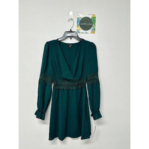 City Studios Women's Junior's Surplice-Neck Fit & Flare Dress - Hunter Green XS - Picture 2 of 8